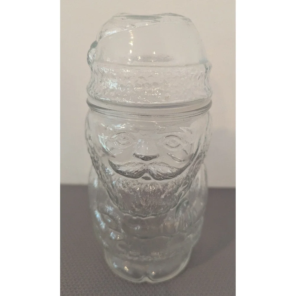 Vintage Clear Glass Santa Claus Jar Christmas Canister w/ Lid Apothecary Mexico